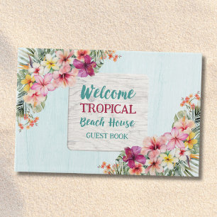 Tropical Pink Flowers Floral Botanical Beach House Guest Book