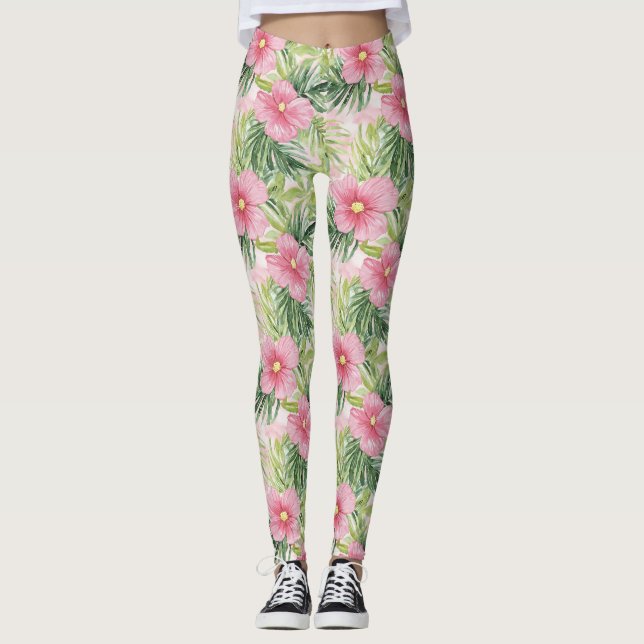 Tropical Pink Flowers   Leggings (Front)