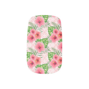 Tropical Pink Flowers Minx Nail Art