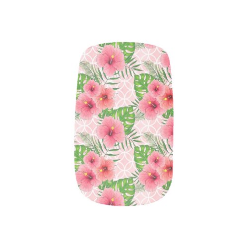 Tropical Pink Flowers Minx Nail Art