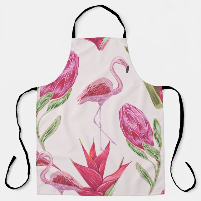 Tropical pink flowers, protea, bird of paradise fl apron (Front)