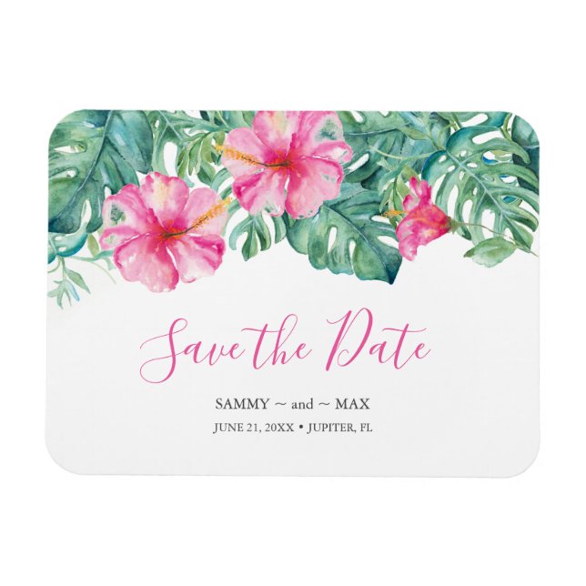Tropical Pink Flowers Save The Date Magnet (Horizontal)