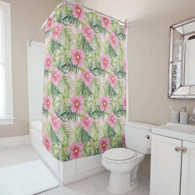 Tropical Pink Flowers   Shower Curtain (In Situ)