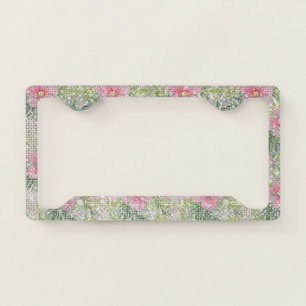 Tropical Pink Flowers Sparkle License Plate Frame
