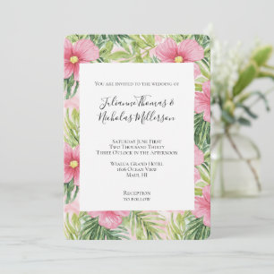Tropical Pink Flowers Wedding Invitation