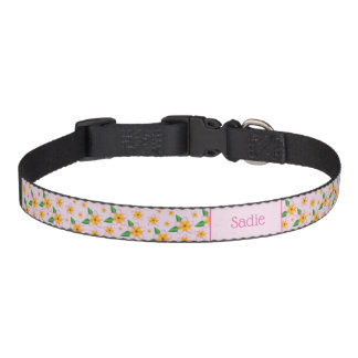 Tropical Pink Frangipani Flowers & Custom Name Pet Collar