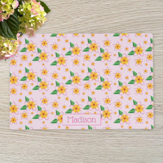 Tropical Pink Frangipani Flowers & Custom Name Placemat