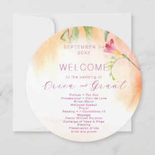 Tropical Pink Freesia Watercolor Wedding Program