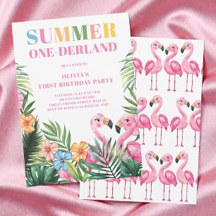 Tropical Pink Girls Summer 1st Birthday Party Invitation