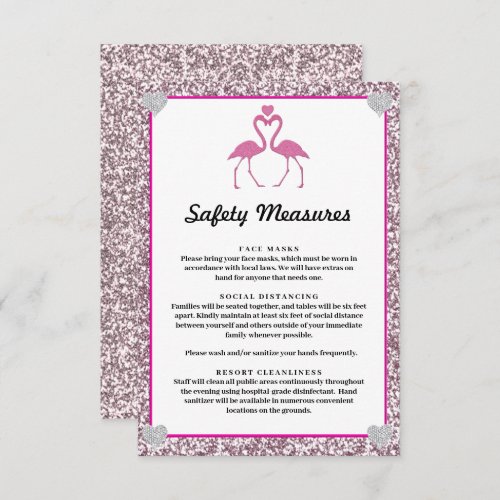 Tropical Pink Glitter Flamingo Safety Measures Enclosure Card