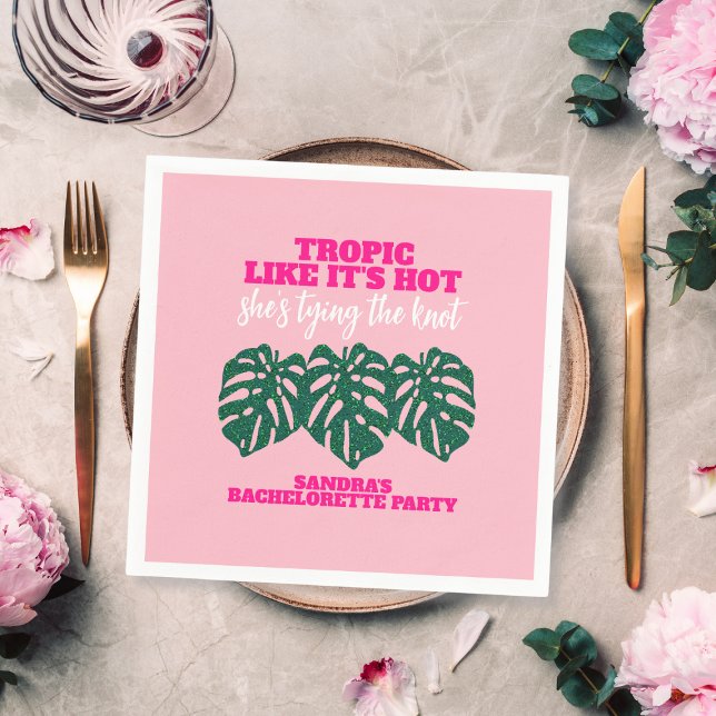 Tropical Pink Glitter Monstera Bachelorette Party Napkins (Tropical Pink Glitter Monstera Bachelorette Party Napkins)