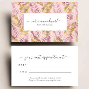 Tropical Pink Gold Blush Foliage Appointment Business Card