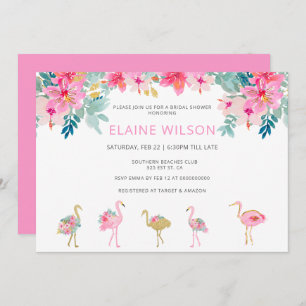Tropical Pink Gold Flamingo Bridal Shower Invitation