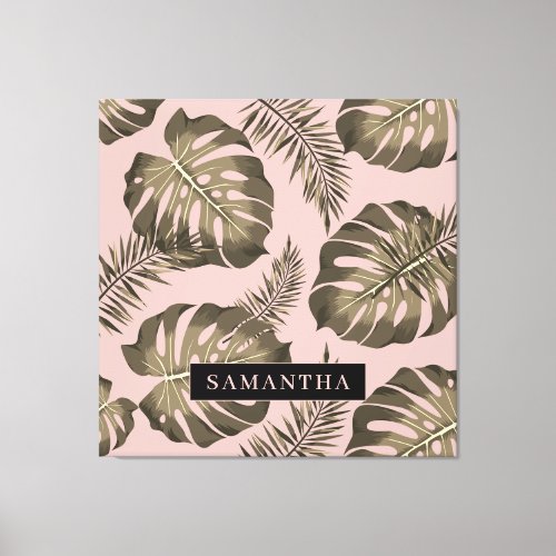 Tropical Pink  Gold Palm Leaves Pattern  Name  Canvas Print