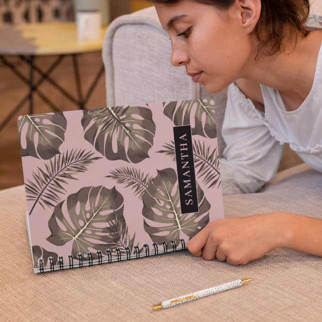 Tropical Pink & Gold Palm Leaves Pattern & Name  Notebook (Creator Uploaded)