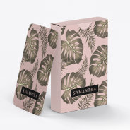 Tropical Pink & Gold Palm Leaves Pattern & Name  Playing Cards at Zazzle