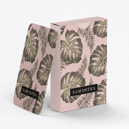 Tropical Pink &amp; Gold Palm Leaves Pattern &amp; Name  Playing Cards