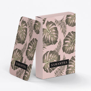 Tropical Pink & Gold Palm Leaves Pattern & Name  Playing Cards