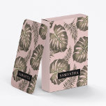 Tropical Pink & Gold Palm Leaves Pattern & Name  Poker Cards<br><div class="desc">The Tropical Pink & Gold Palm Leaves pattern features a vibrant and exotic design inspired by tropical aesthetics. The color scheme revolves around shades of pink and gold, creating a luxurious and stylish look. The pattern consists of palm leaves rendered in a variety of sizes and orientations, evoking a sense...</div>