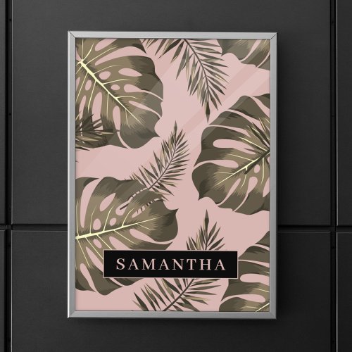 Tropical Pink  Gold Palm Leaves Pattern  Name  Poster