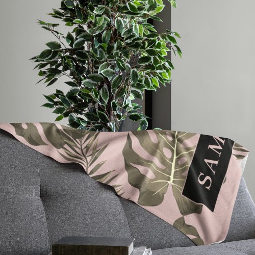 Tropical Pink  Gold Palm Leaves Pattern  Name   Sherpa Blanket