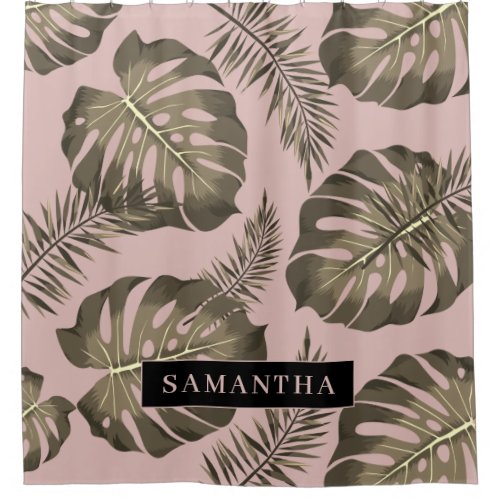 Tropical Pink  Gold Palm Leaves Pattern  Name  Shower Curtain