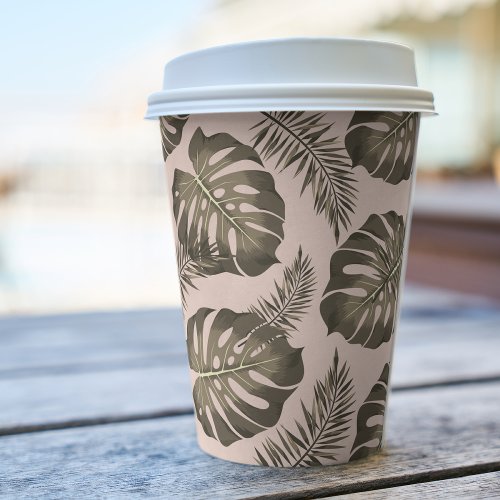 Tropical Pink  Gold Palm Leaves Pattern  Paper Cups