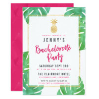 Tropical Pink & Gold Pineapple Bachelorette Party Invitation