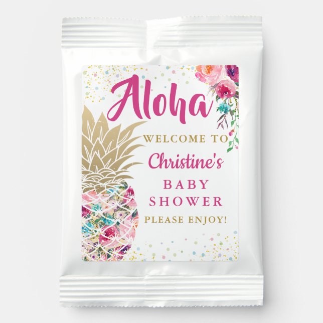 Tropical Pink Gold Pineapple Beach Baby Shower Margarita Drink Mix (Front)