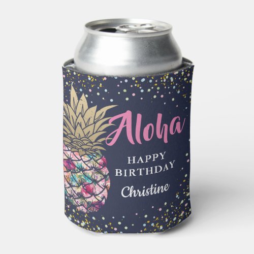 Tropical Pink Gold Pineapple Beach Party Can Cooler