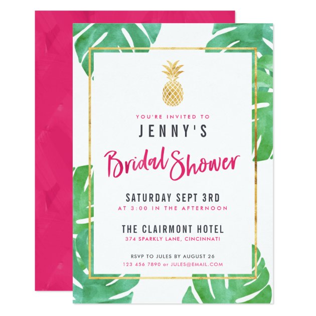 Tropical Pink & Gold Pineapple Bridal Shower Invitation