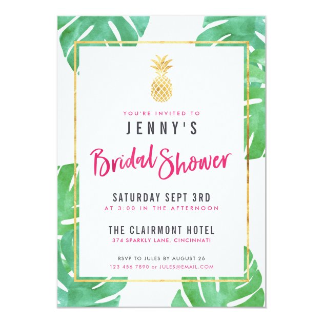 Tropical Pink & Gold Pineapple Bridal Shower Invitation