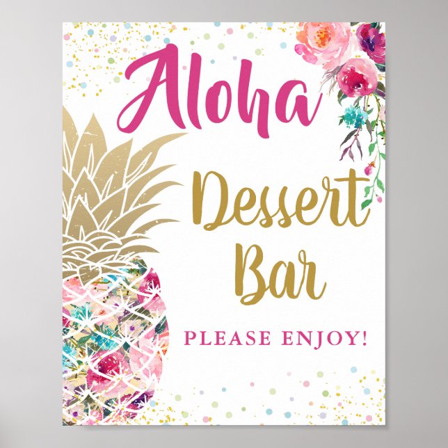 Tropical Pink Gold Pineapple Floral Dessert Bar  Poster (Front)