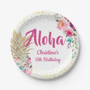 Tropical Pink Gold Pineapple Floral Paper Plates