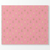Tropical Pink Gold Pineapple Pattern Wrapping Paper (Flat)