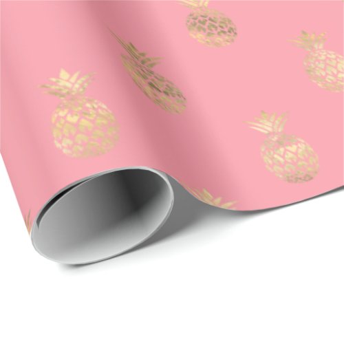 Tropical Pink Gold Pineapple Pattern Wrapping Paper