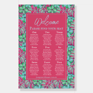 Tropical Pink & Green Floral Wedding Seating Chart Foam Board