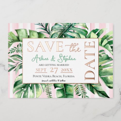 Tropical Pink  Green Foil Save the Date Card
