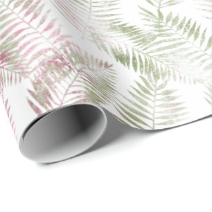 Tropical Pink Green Leaves   Wrapping Paper