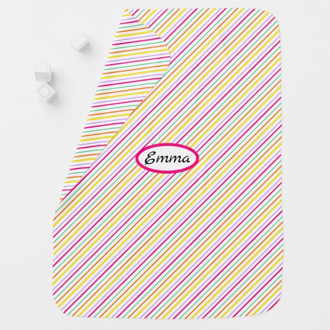 Tropical Pink Green Orange Yellow Stripes Baby Blanket (In Situ)
