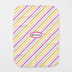 Tropical Pink Green Orange Yellow Stripes Baby Burp Cloth