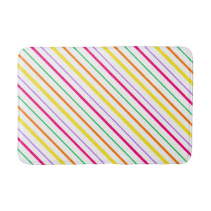 Tropical Pink Green Orange Yellow Stripes Bath Mat