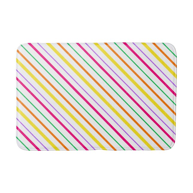 Tropical Pink Green Orange Yellow Stripes Bath Mat (Front)