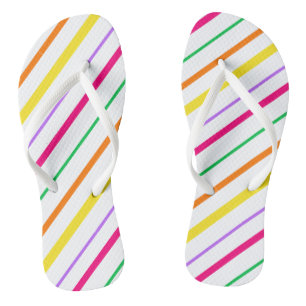 Tropical Pink Green Orange Yellow Stripes Flip Flo Flip Flops