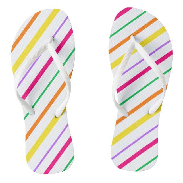 Tropical Pink Green Orange Yellow Stripes Flip Flo Flops (Footbed)