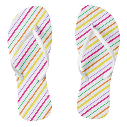 Tropical Pink Green Orange Yellow Stripes Flip Flops