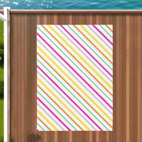 Tropical Pink Green Orange Yellow Stripes Outdoor Rug