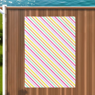 Tropical Pink Green Orange Yellow Stripes Outdoor Rug