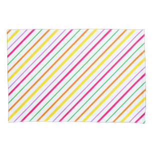 Tropical Pink Green Orange Yellow Stripes Pillow Case
