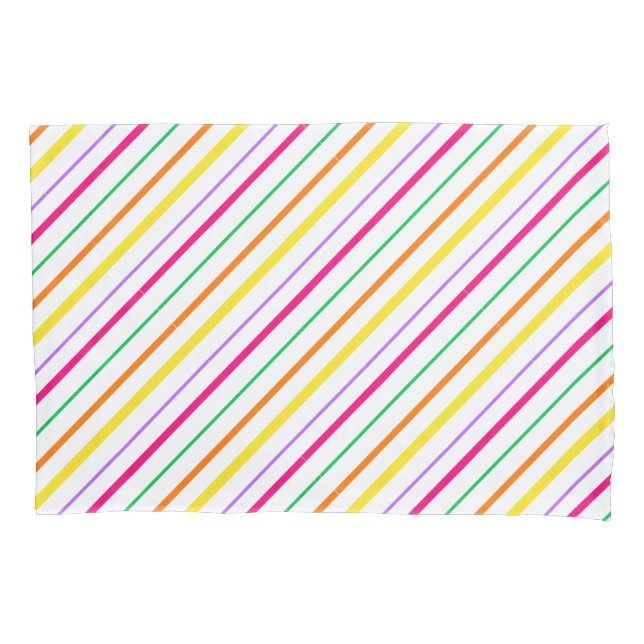 Tropical Pink Green Orange Yellow Stripes Pillow Case (Front)